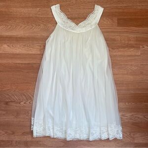 VINTAGE Vanity Fair Lace Sleeveless White Cream Chiffon Nightgown XS
